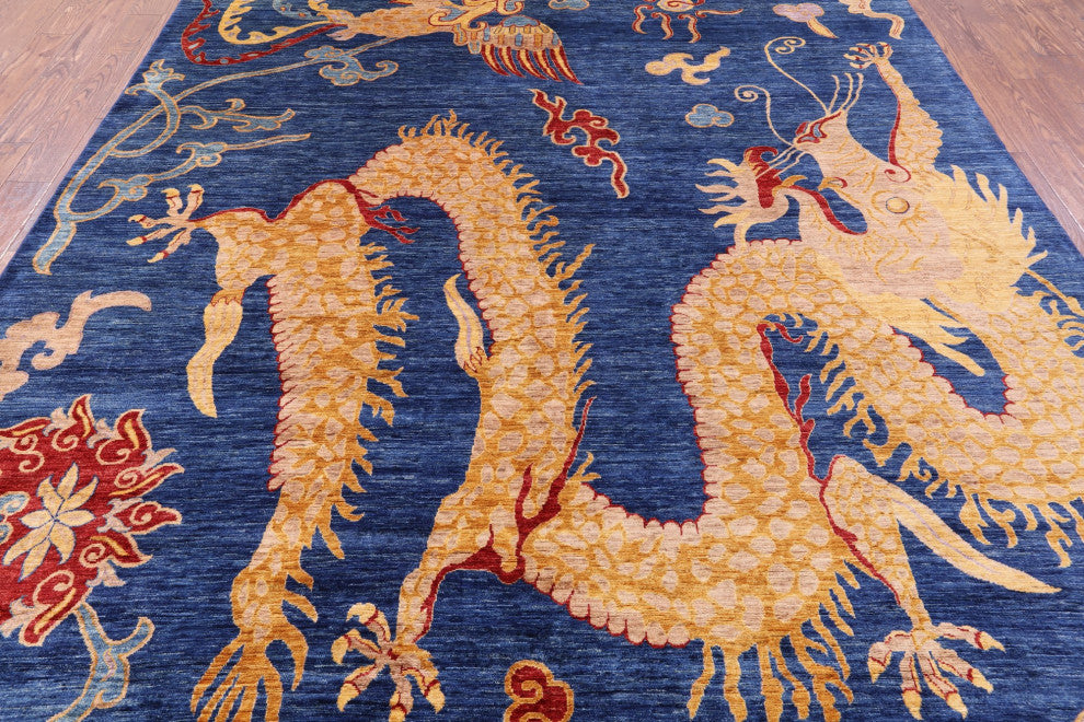 8' 11" X 11' 7" Dragon And Phoenix Design Hand-Knotted Wool Rug - Q12509
