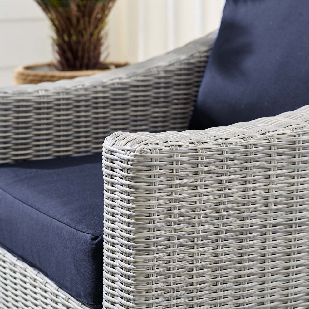 Lounge Chair Armchair, Sunbrella, Rattan, Wicker, Gray Blue Navy, Outdoor