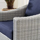 Lounge Chair Armchair, Sunbrella, Rattan, Wicker, Gray Blue Navy, Outdoor