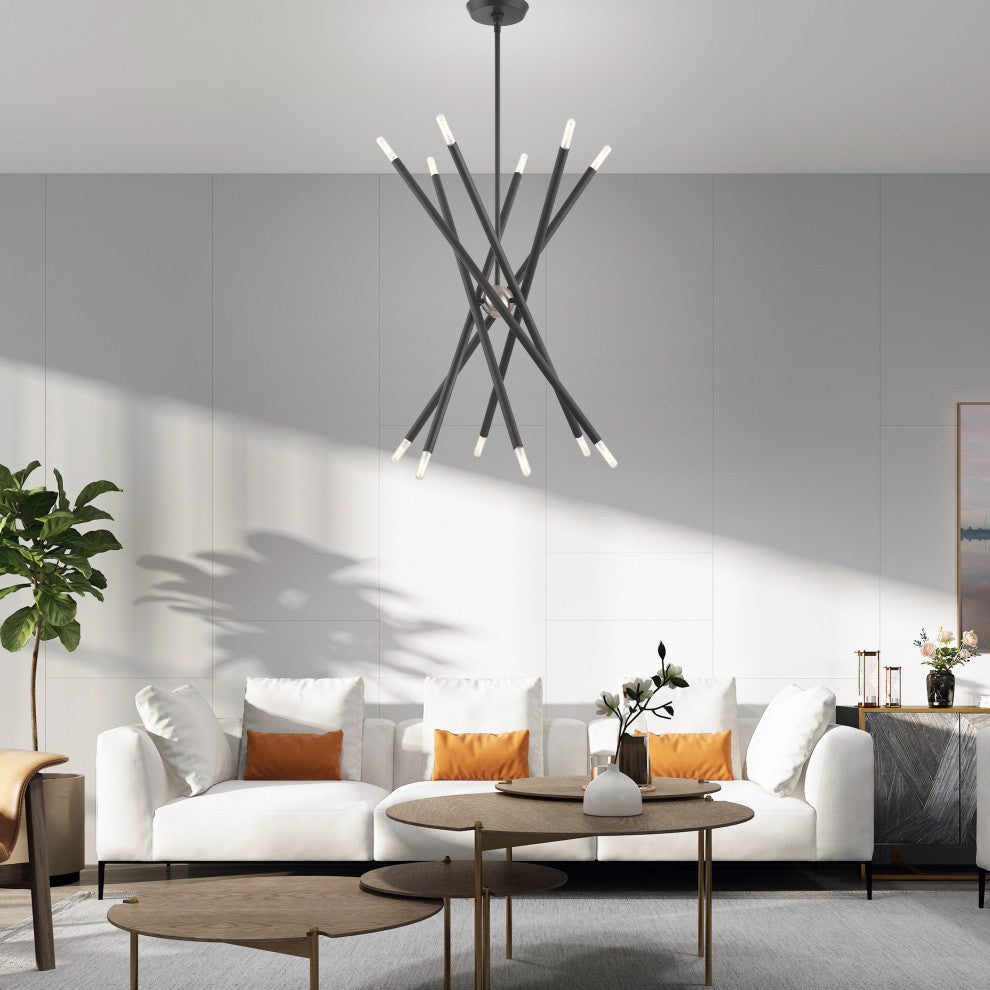 Livex Lighting Soho 12 Light Scandinavian Gray, Brushed Nickel Chandelier