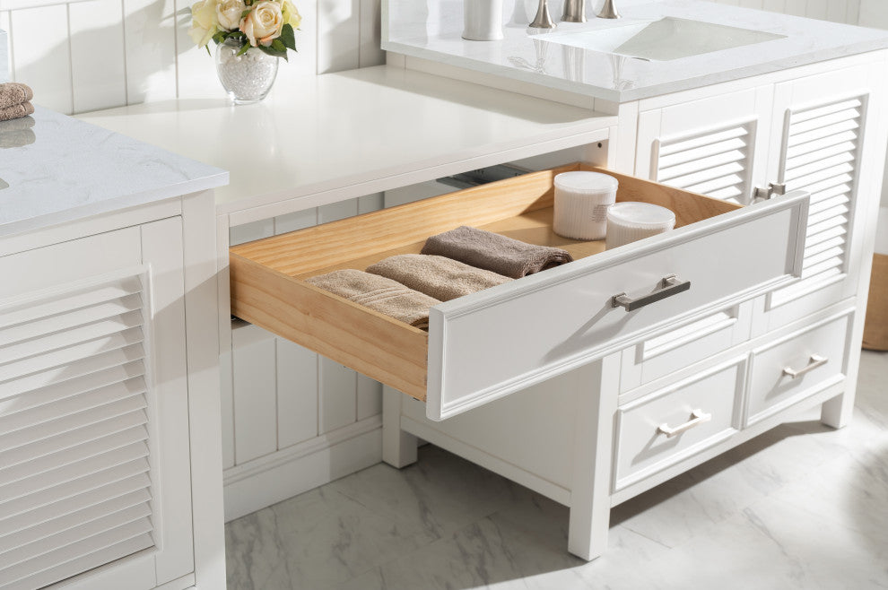 Estate Transitional White 102" Double Sink Bathroom Vanity Modular Set