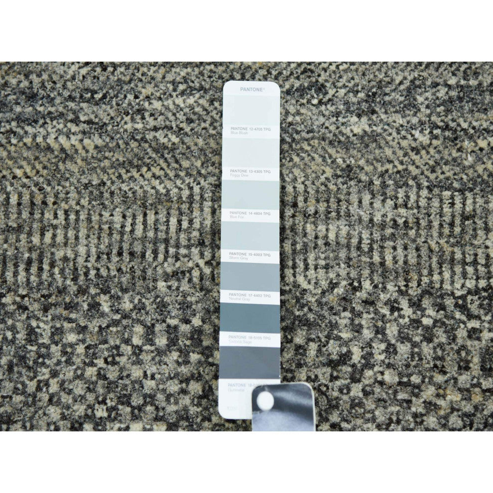 Gray, Modern Grass Design, Natural Undyed Wool, Hand Knotted, Rug, 8'x10'1"