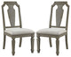 Set of 2 Beige Linen Side Chair, Weathered Oak