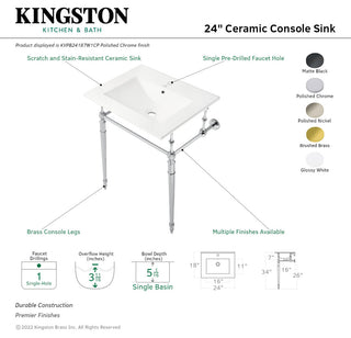 Fauceture KVPB24187W1MB 24" Console Sink, Legs, Single Hole
