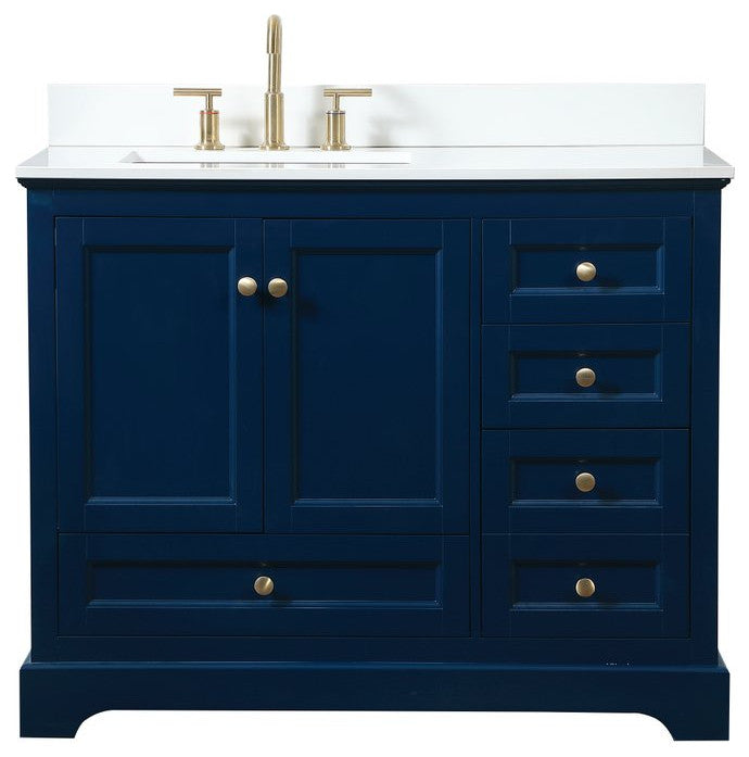 Elegant VF15542BL-BS 42"Single Bathroom Vanity, Blue With Backsplash