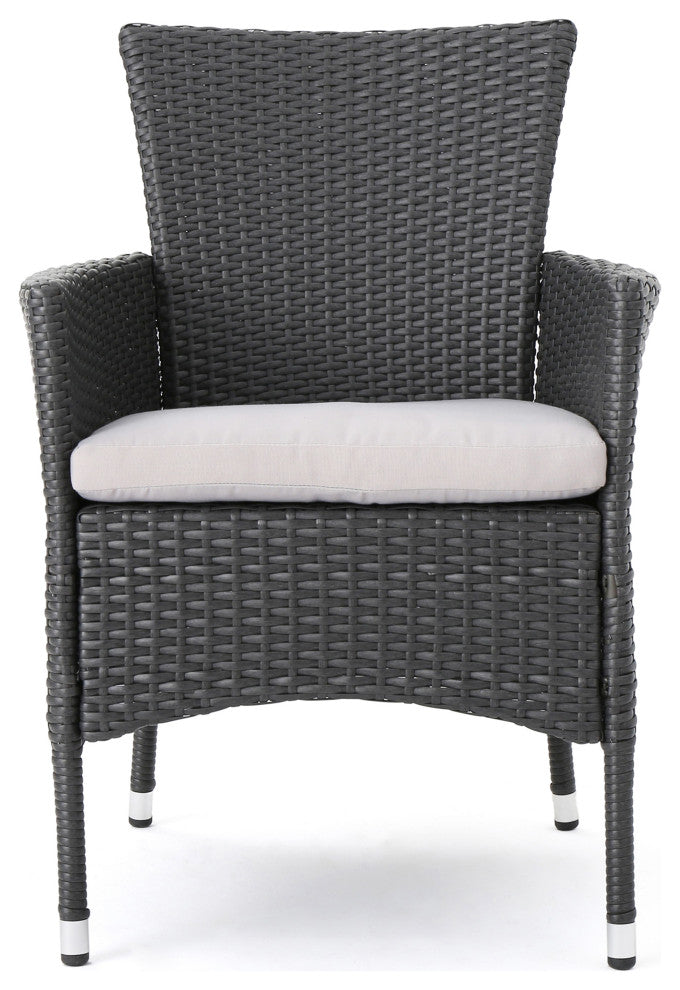 GDF Studio 3-Piece Lori Outdoor Wood and Wicker Bistro Set, Gray and Light Gray