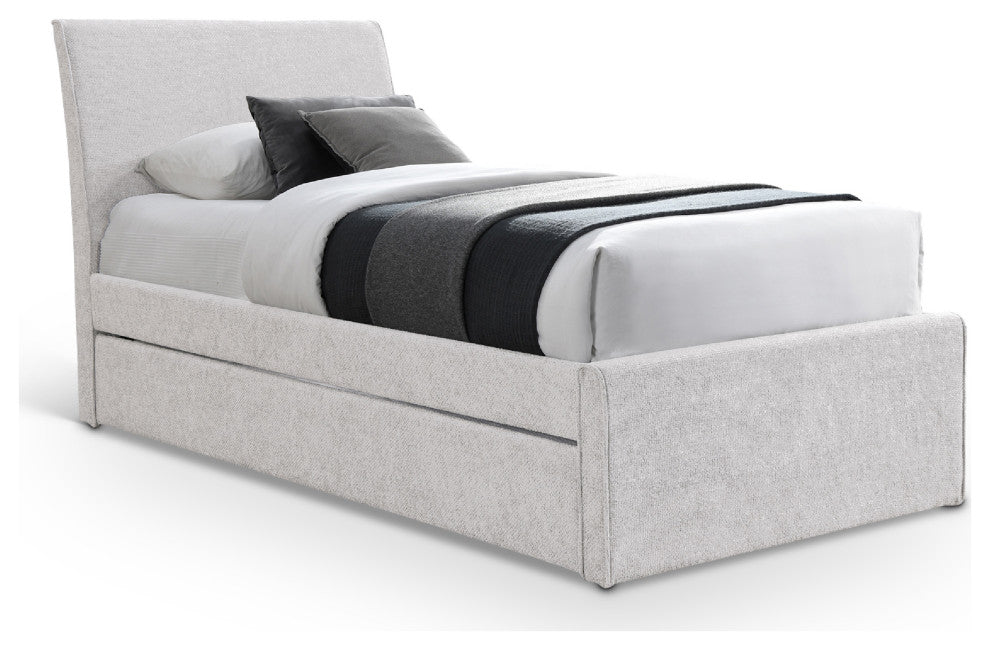 Myles Upholstered Trundle Bed, Cream, Twin, Chenille Fabric