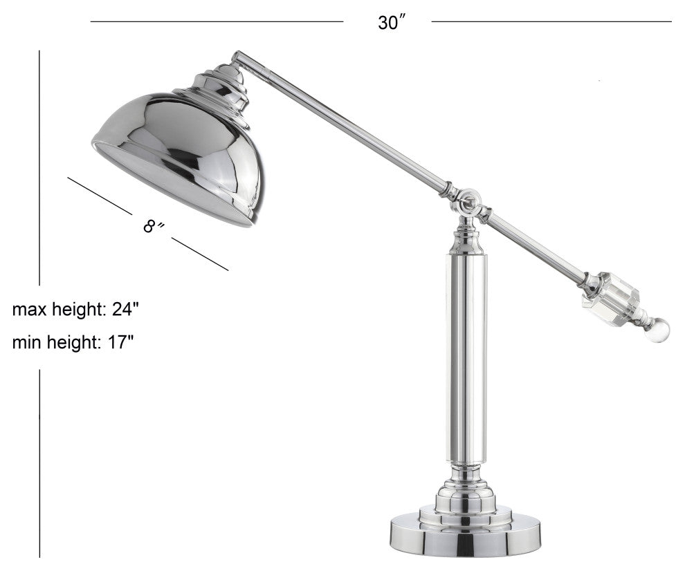 Giselle 22" Metal and Crystal Task Lamp, Chrome and Clear