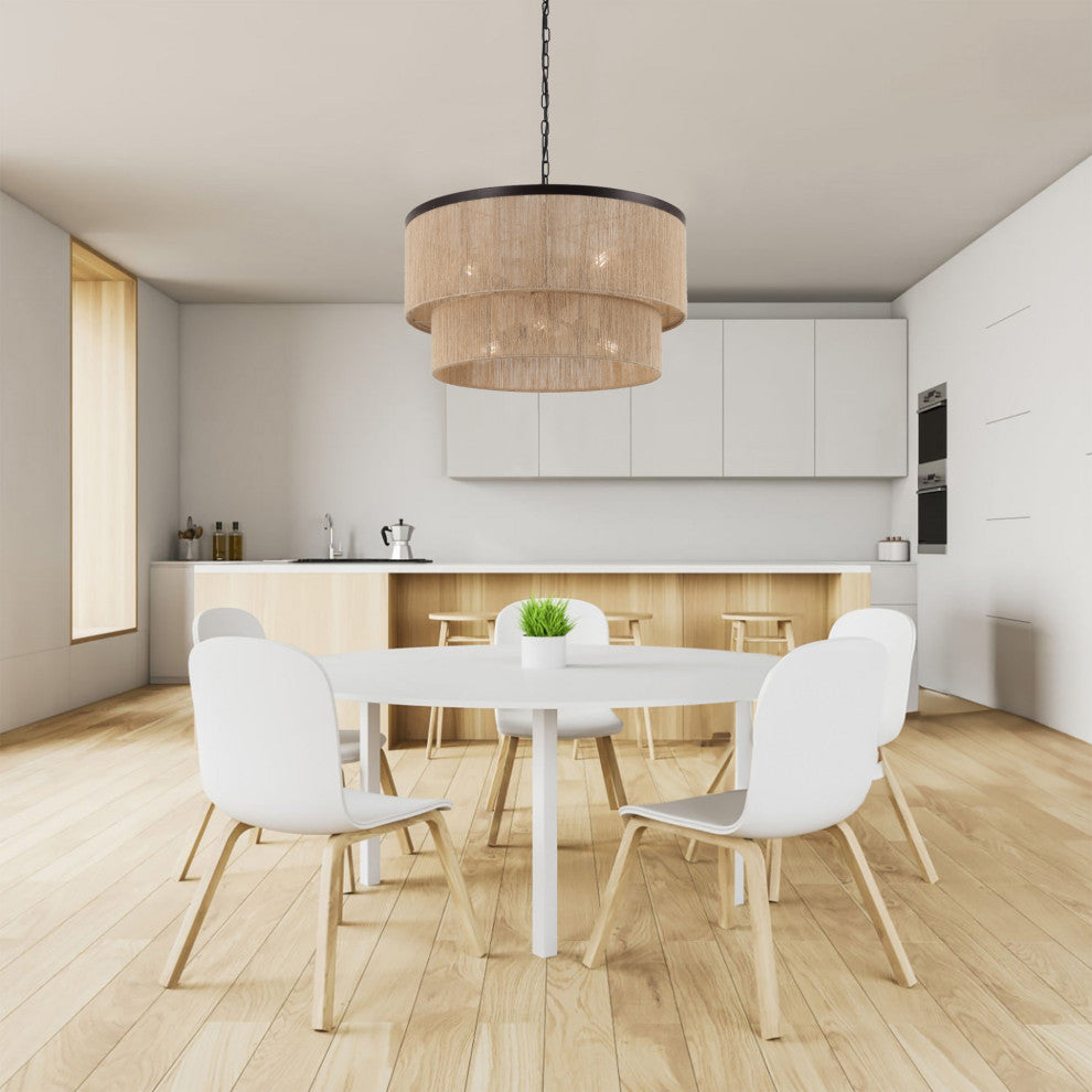 GetLedel 23.8" 6-Light Dimmable Handwoven Drum Chandelier, Oil Rubbed Bronze