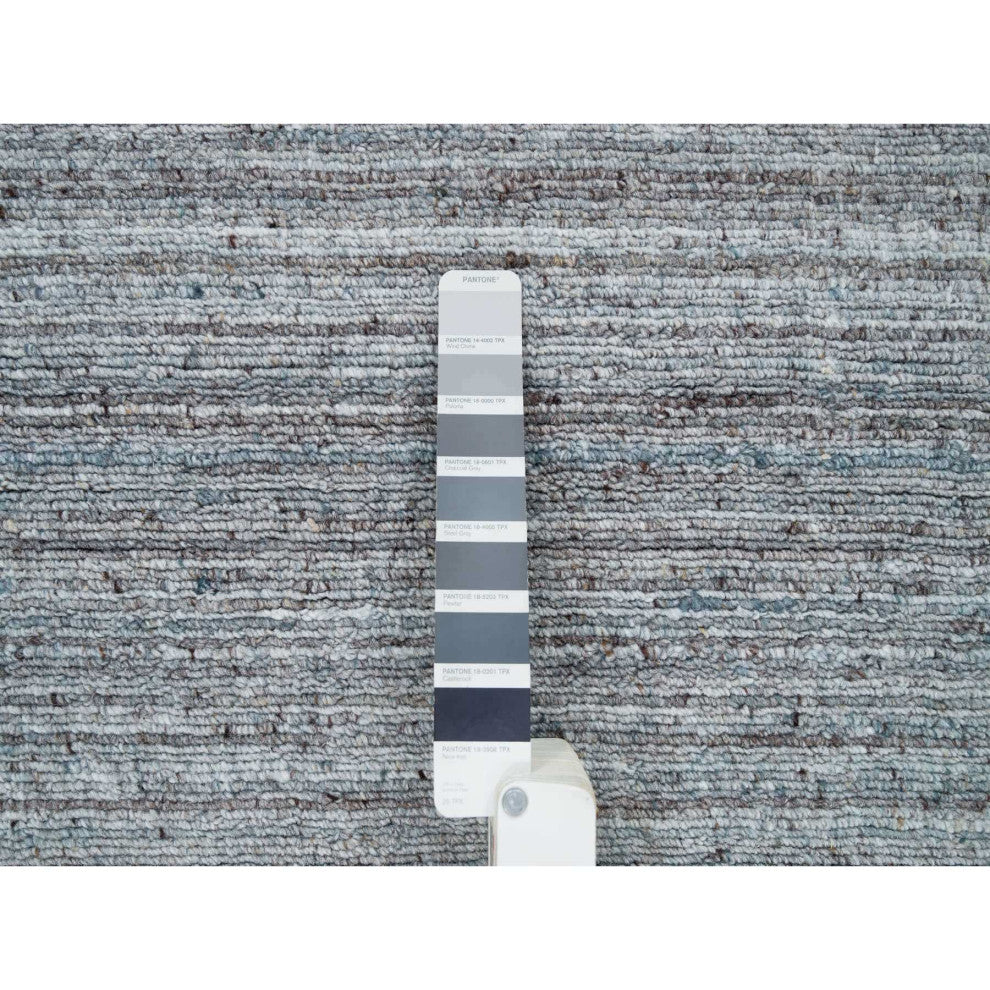 Arsenic Gray Modern Striae Design Wool Hand Loomed Oversized Rug, 12'x14'11"