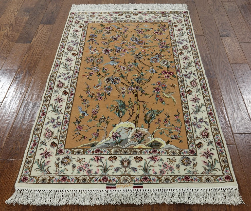 Authentic Persian Isfahan Wool and Silk Hand Knotted Rug, 4'x6'