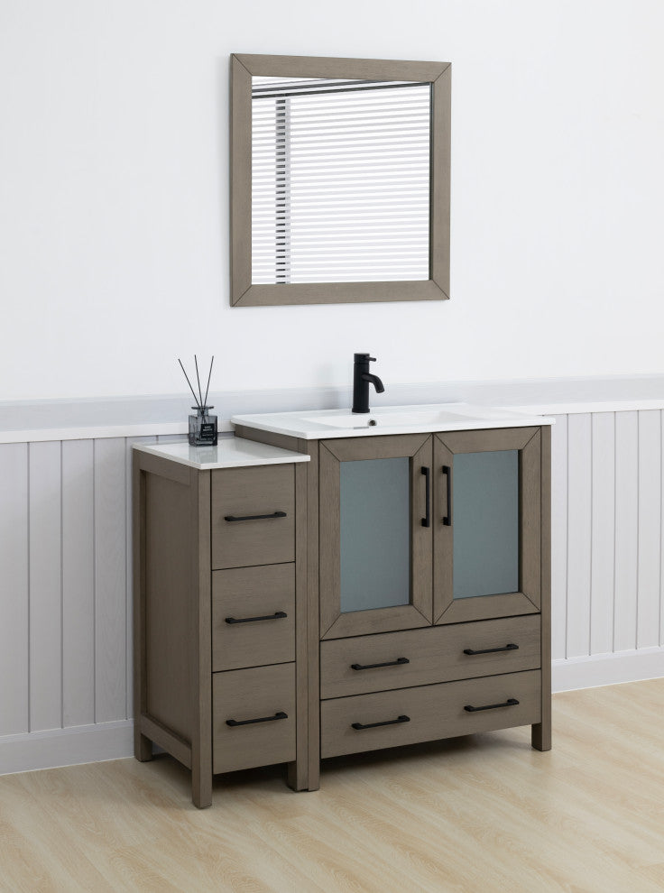 Vanity Art Single-Sink Vanity Set With Ceramic Top, 42", Driftwood Gray