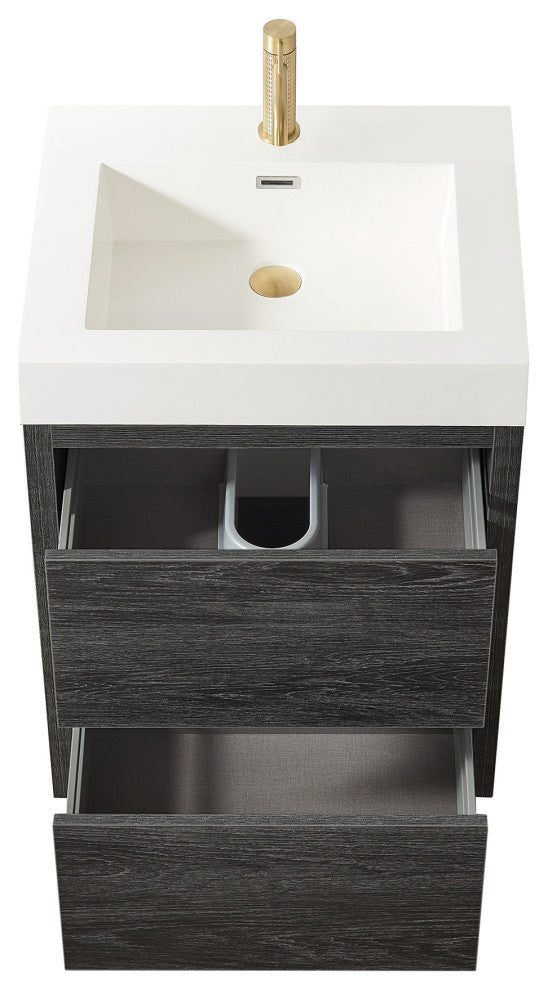 Huesca Bath Vanity, Integrated Sink Top, North American Black Oak, 24", Without Mirror