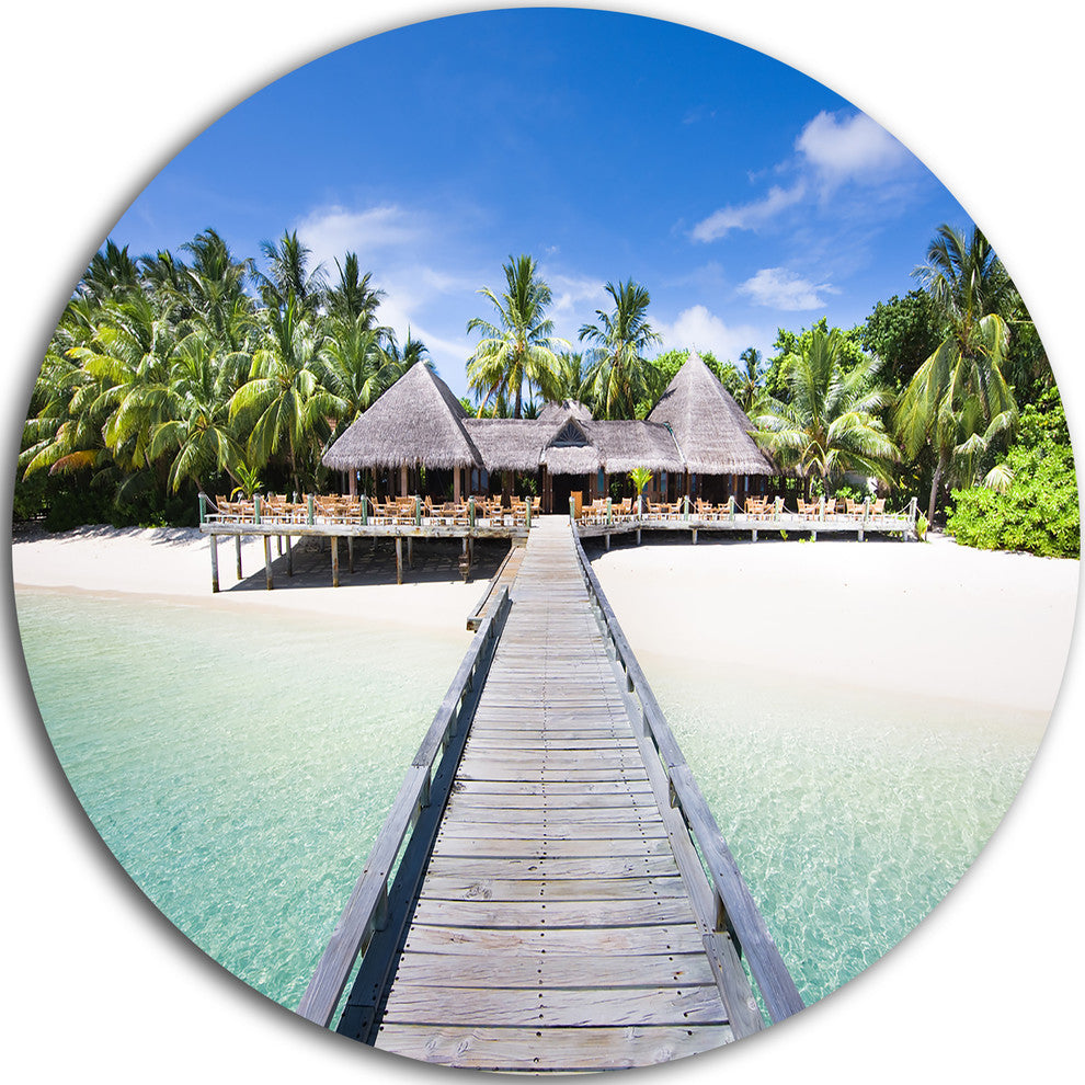 Beach With Coconut Palm Trees, Landscape Photo Round Wall Art, 11"