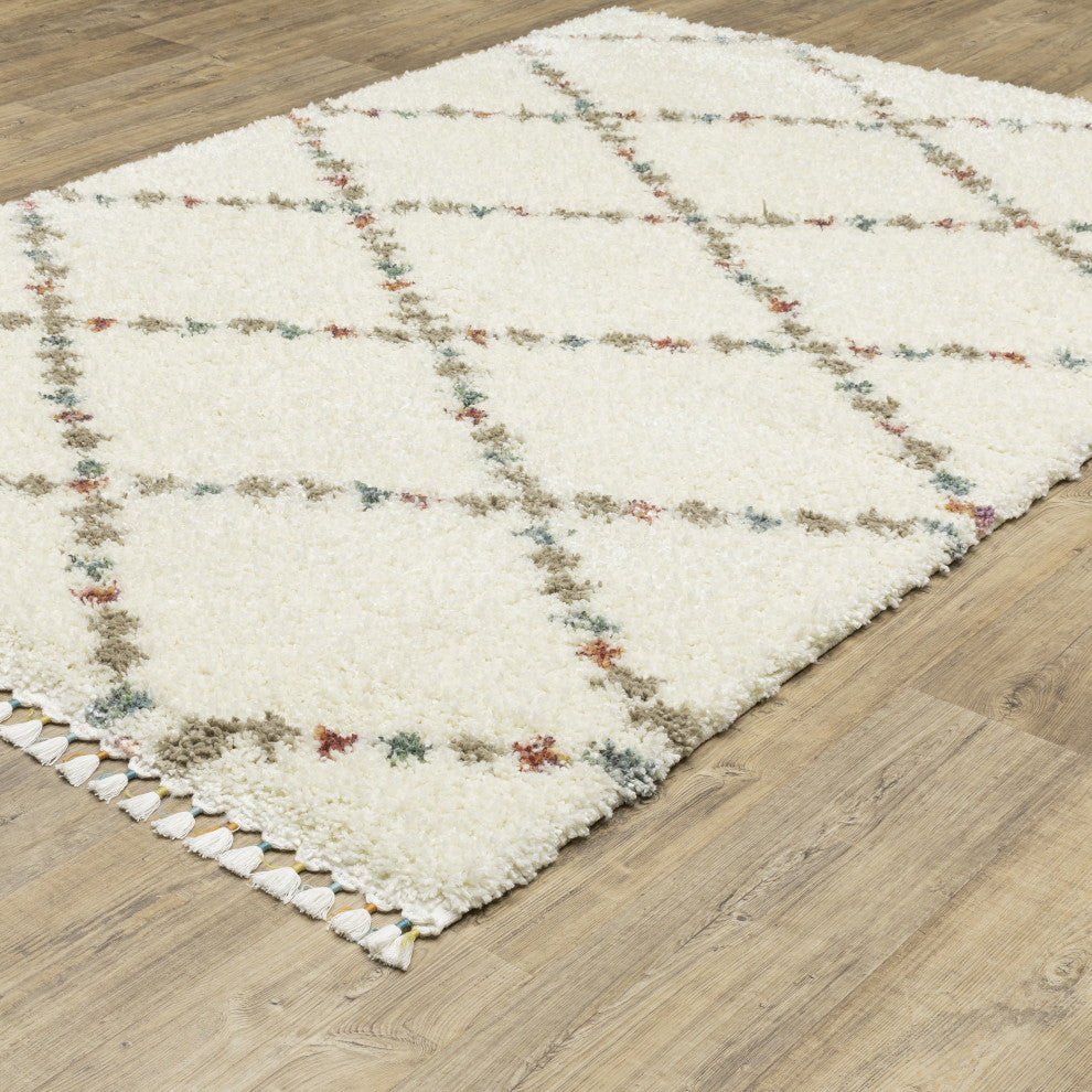 Aurora Lattice Ivory/Multi Indoor Area Rug, Ivory, 5'3" x 7'6"