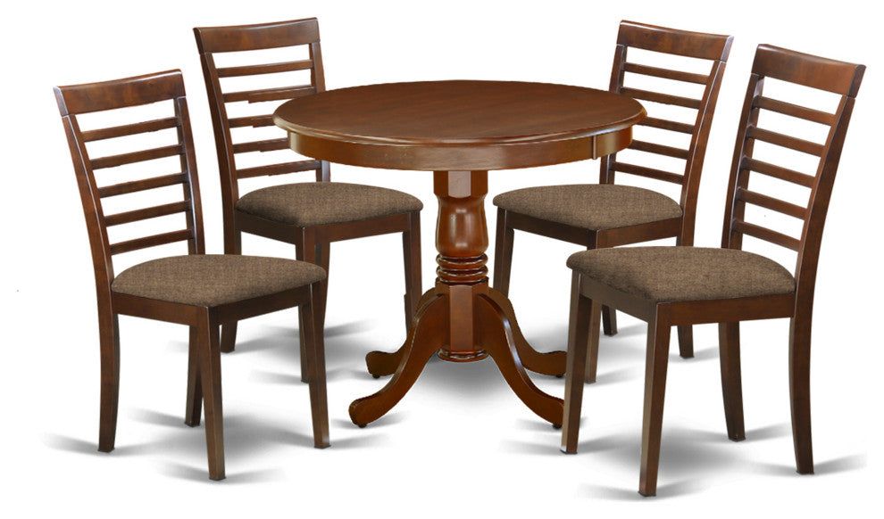 5Pc Round 36" Kitchen Table And 4 Linen Upholstery Seat Chairs