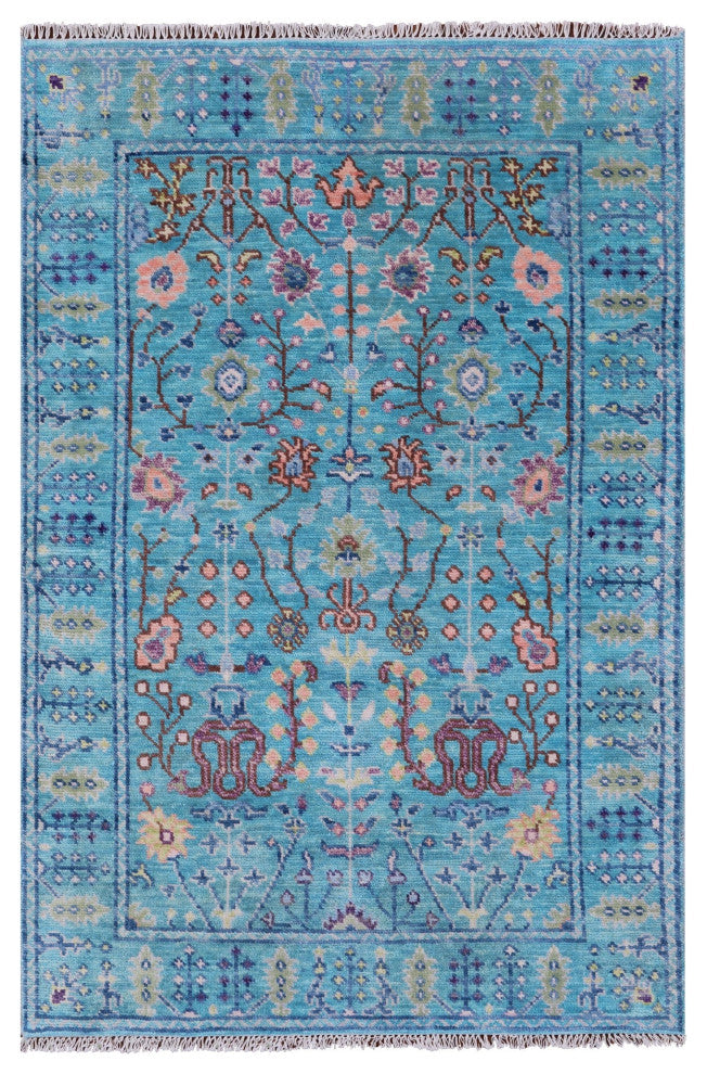 Hand Knotted Turkish Oushak Wool Rug 4' 1" X 6' 0" - Q15329