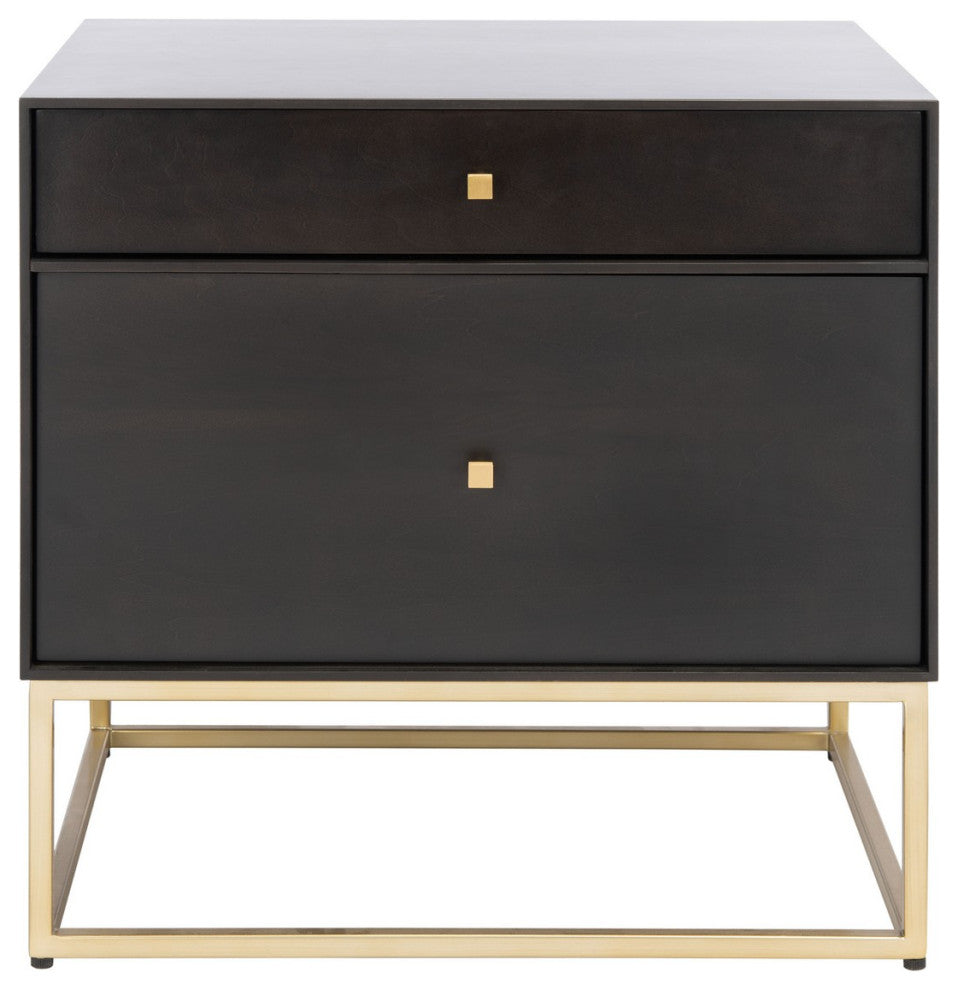 Safavieh Couture Adelyn 2 Drawer Nightstand, Charcoal/Gold