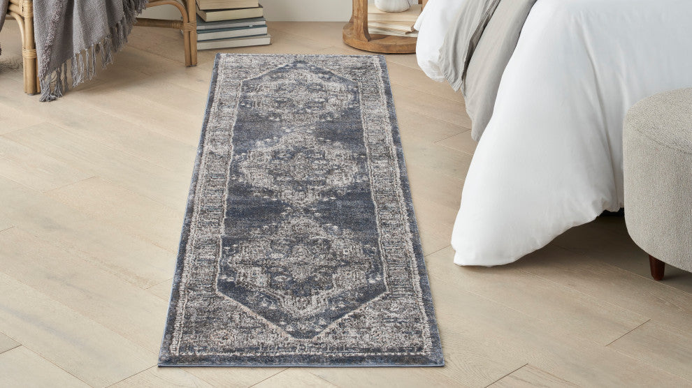 Nourison American Manor 2'2" x 7'6" Blue Bordered Indoor Rug