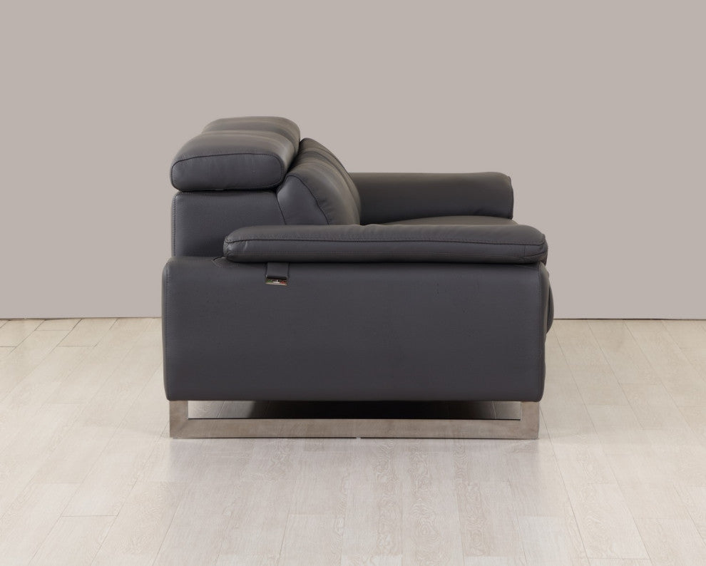 Turin Contemporary Genuine Italian Leather Sofa Dark Gray
