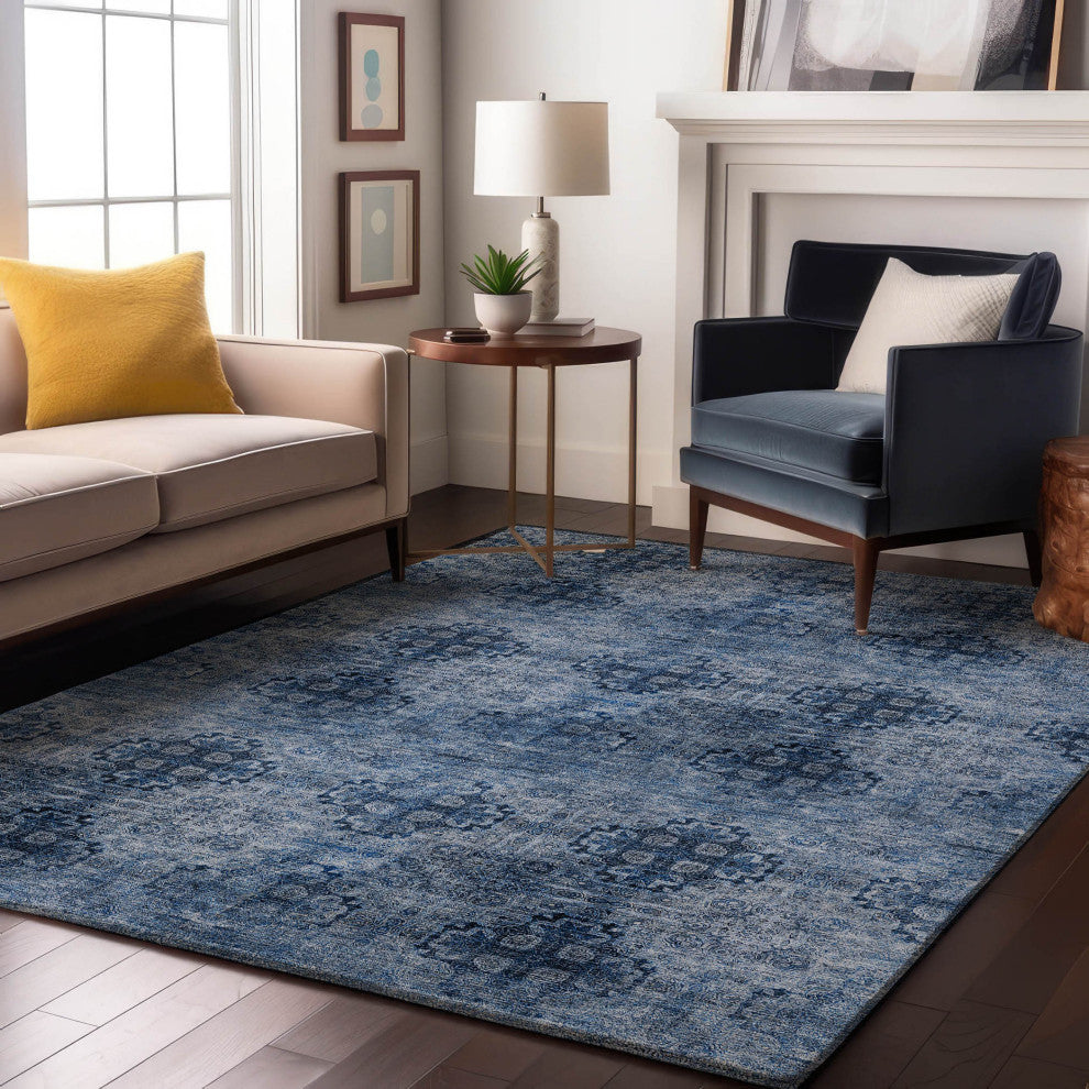 Premium Machine Washable Mayfield AMF557 Navy 3' x 5' Rug
