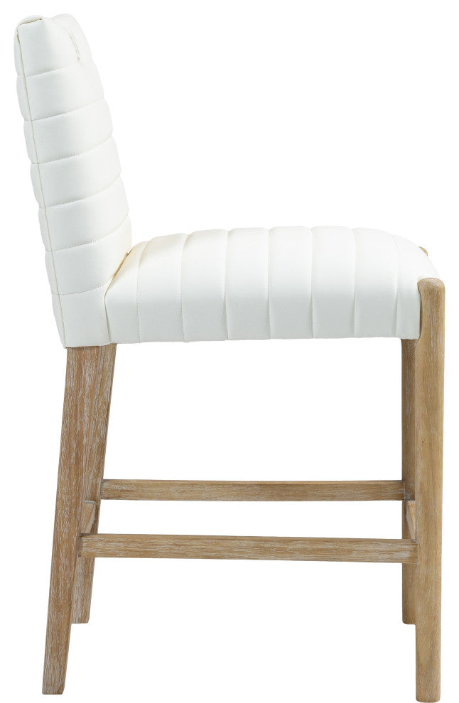 Aimee Upholstered Counter Stool, Cream, Vegan Leather, Natural Oak Finish