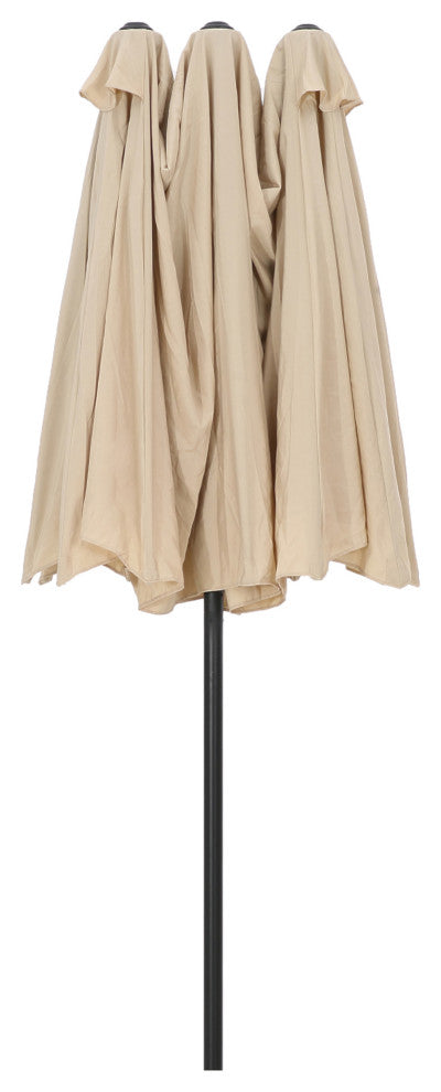 15'x9' Steel Double-Sided Rectangular Outdoor Market Patio Umbrella, Beige