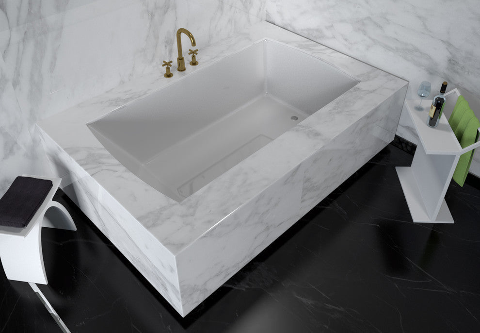 Ovo Contemporary White Rectangular Acrylic Undermount Bath Tub 66"x32", White