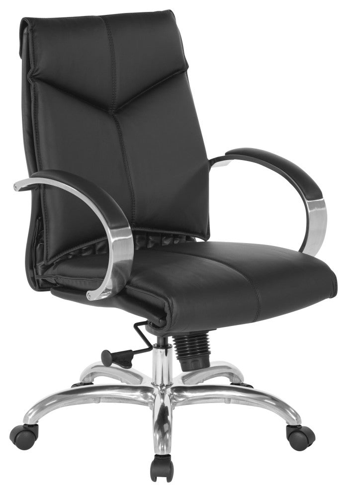Deluxe Mid Back Black Executive Leather Office Chair