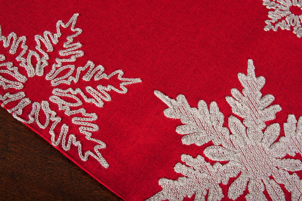 Glisten Snowflake Embroidered Christmas Table Runner, Red, 16"x70"
