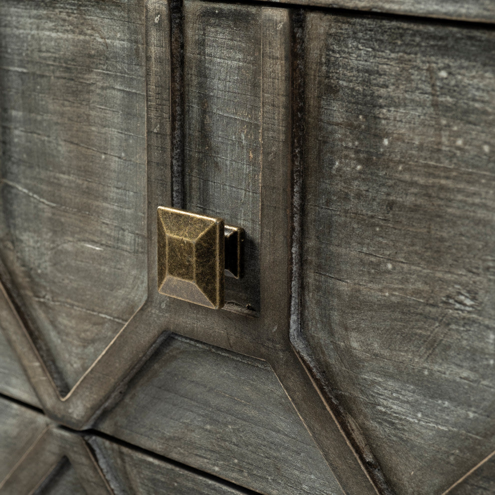 Genevieve Gray Fir Veneer With Gold Metal Frame Accent Cabinet