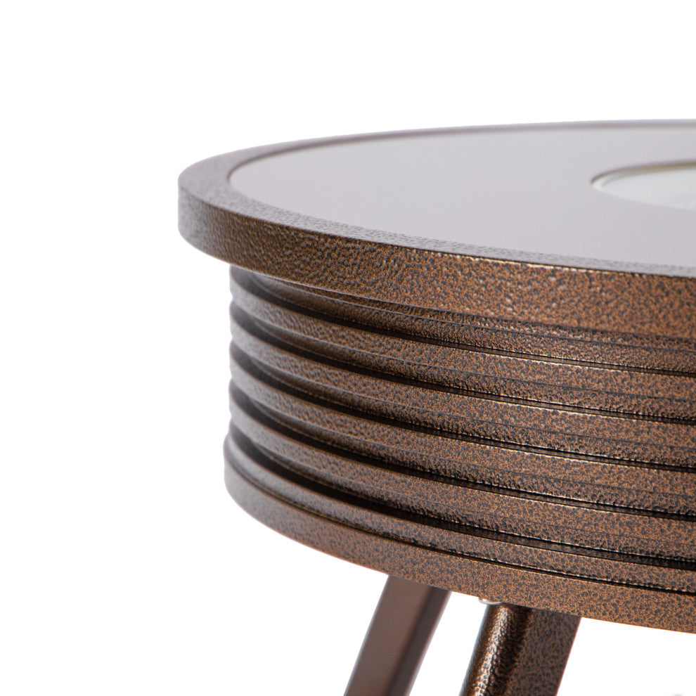 Leisuremod Walbrooke Patio Round Fire Pit Table With Aluminum Slats Frame, Brown
