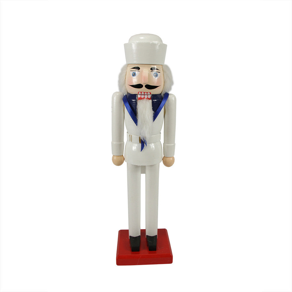 Decorative Wooden Christmas Nutcracker Navy Sailor in Dress Whites Uniform, 14"