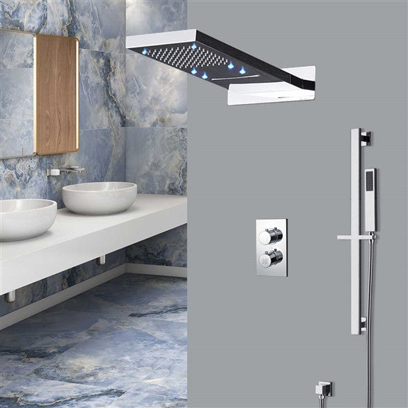 Ardea 22" Chrome Digital Rainfall Shower System, Square Handheld Shower, LED