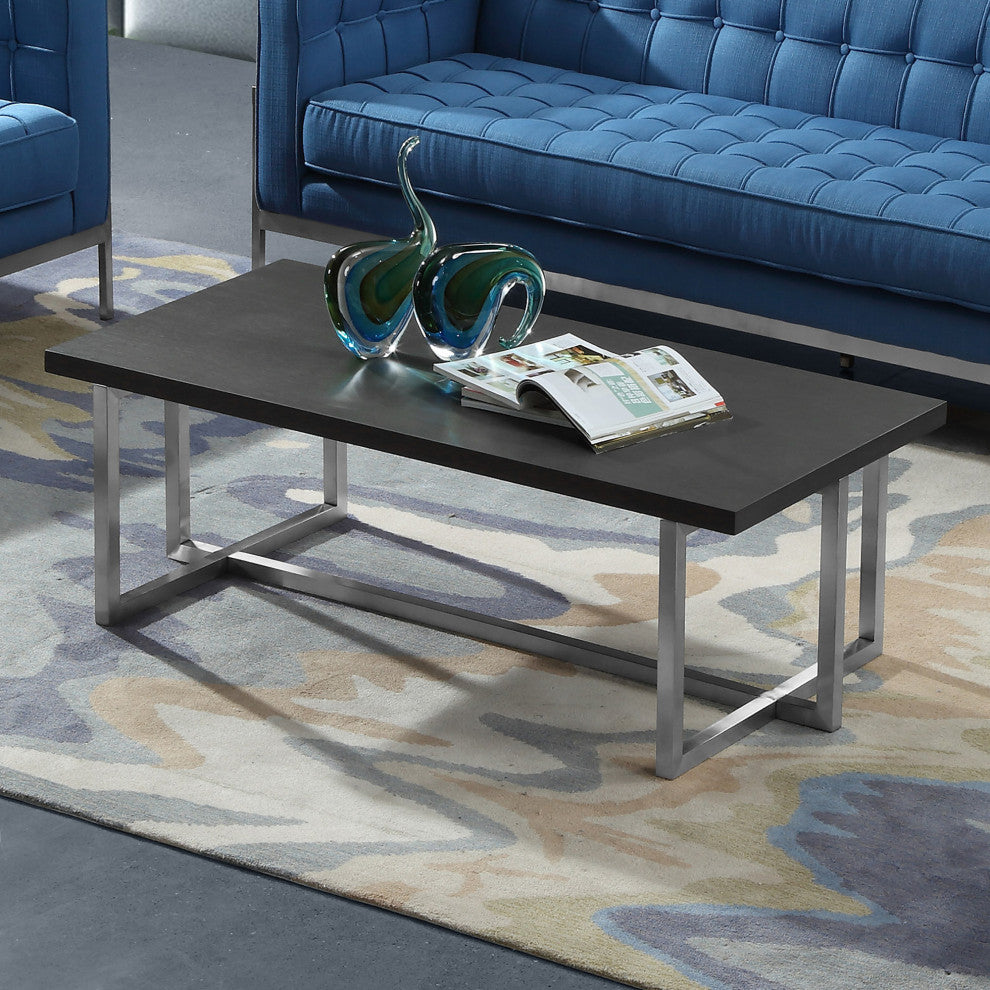Topaz Contemporary Rectangular Coffee Table In Brushed Stainless Steel