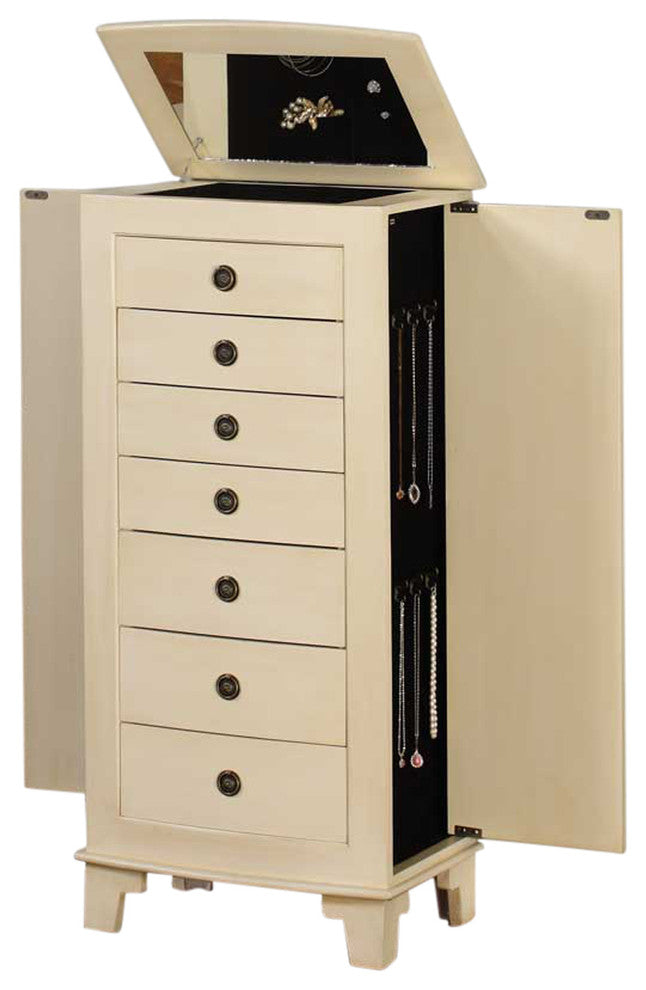 Cayman 6-Drawer Locking Jewelry Armoire, Cream