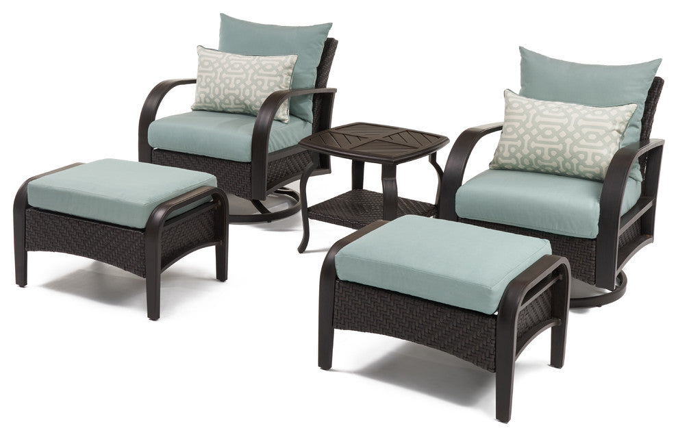 Barcelo 5 Piece Sunbrella Outdoor Patio Motion Club Seating Set, Spa Blue