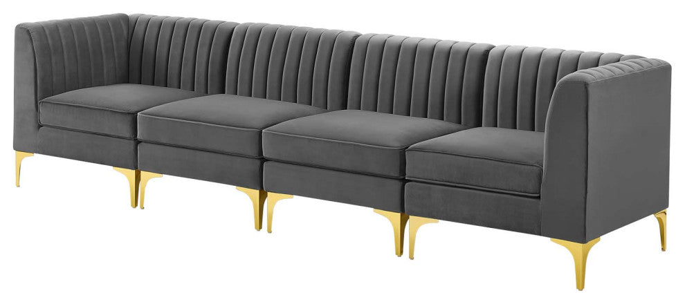 Tufted Sofa, Velvet, Gray, Modern, Living Lounge Hotel Lobby Hospitality