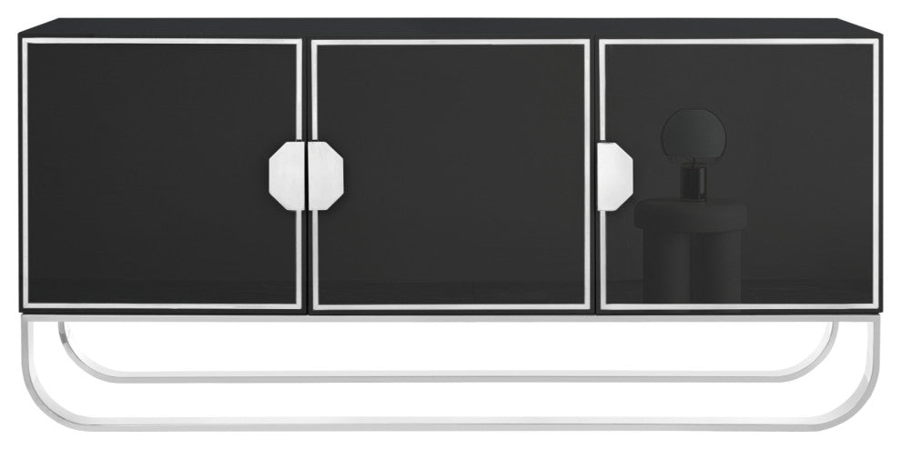 Nicole Miller Jacelynn Sideboard, Black/Chrome, 3-Door