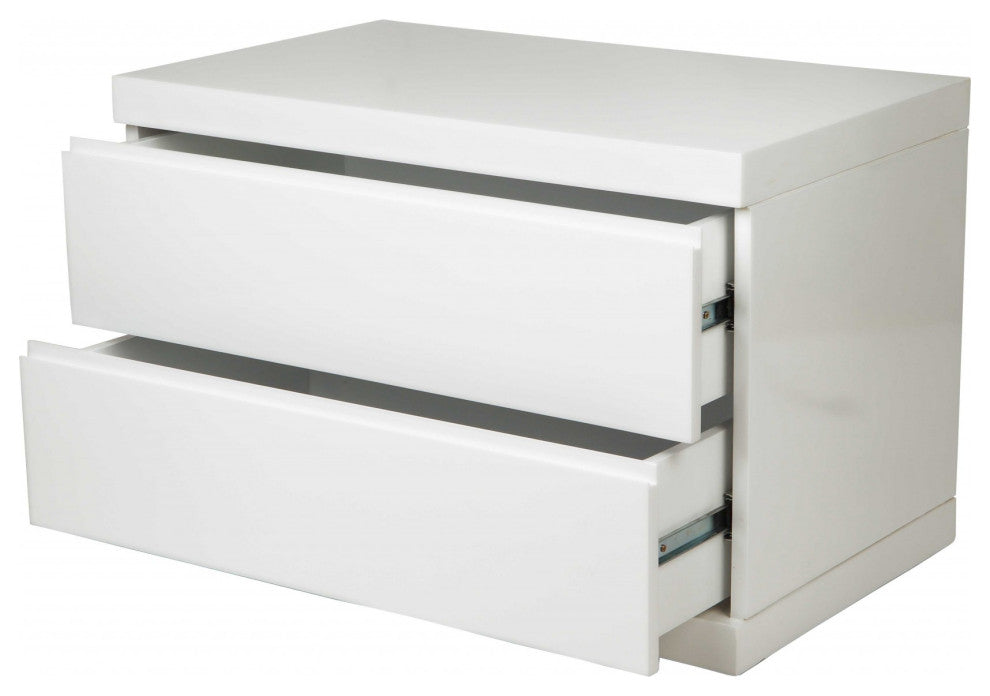 HomeRoots Modern White High Gloss Finish 2 Drawer Nightstand