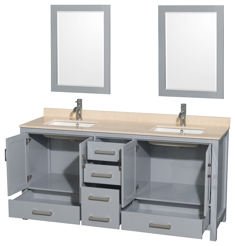 Wyndham WCS141472DGYIVUNSM24 72 inch Vanity in Gray with Ivory Marble and Square