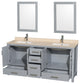 Wyndham WCS141472DGYIVUNSM24 72 inch Vanity in Gray with Ivory Marble and Square