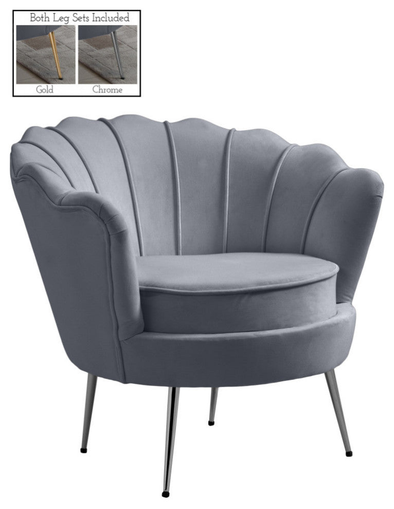 Gardenia  Velvet Upholstered Chair, Gray