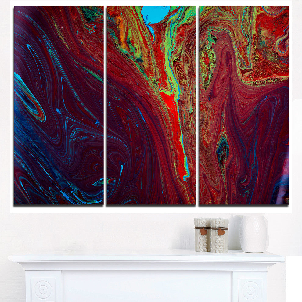 "Dark Red Abstract Acrylic Paint Mix" Art on Canvas, 3 Panels, 36"x28"