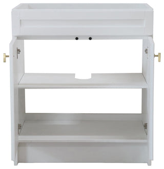 SmartFold 30" Single Sink Vanity Cabinet, White Finish, Gold Hardware