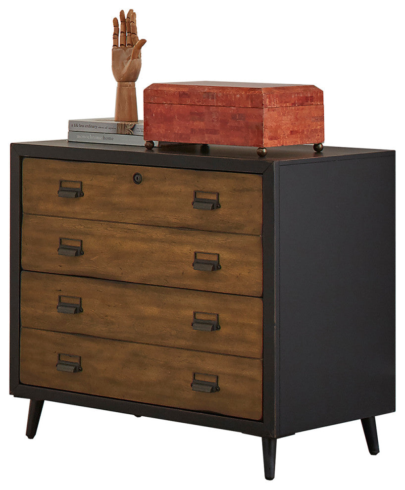 Mid-Century Wood Lateral File, Storage File Drawer, Fully Assembled, Black