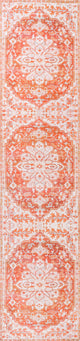 Asa Ornate Medallion Machine Washable Indoor Area Rug, Orange/Cream, 2 X 8