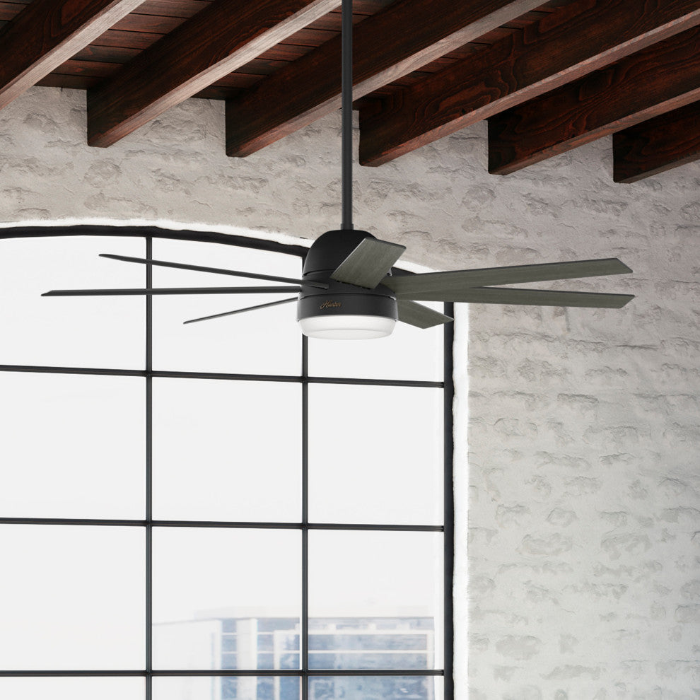 Hunter 60" WiFi Phenomenon Matte Black Ceiling Fan With LED Light, Wall Control