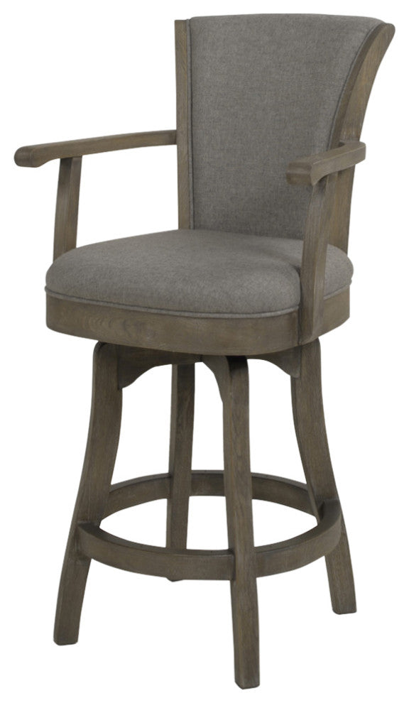 Williams Swivel Bar and Counter Stool With Armrests, Heathered Grey Linen, Counter Height
