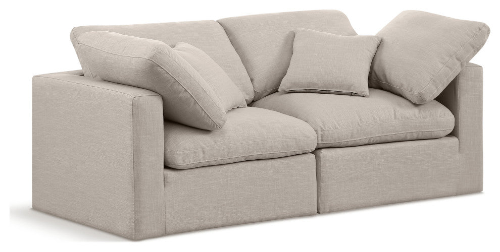 Indulge Upholstered Modular Sofa, Beige, 2-Piece: 2 Corner Chair, Down Stuffed Linen Textured Fabric